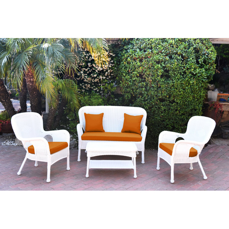 Bellas 4 Piece Sofa Set with Cushions, Orange, White