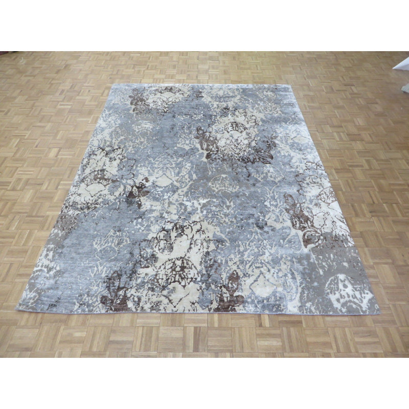 Tapis gris en laine noué à la main Josephson, Rectangle 9 pi 1 po x 12 pi 1 po