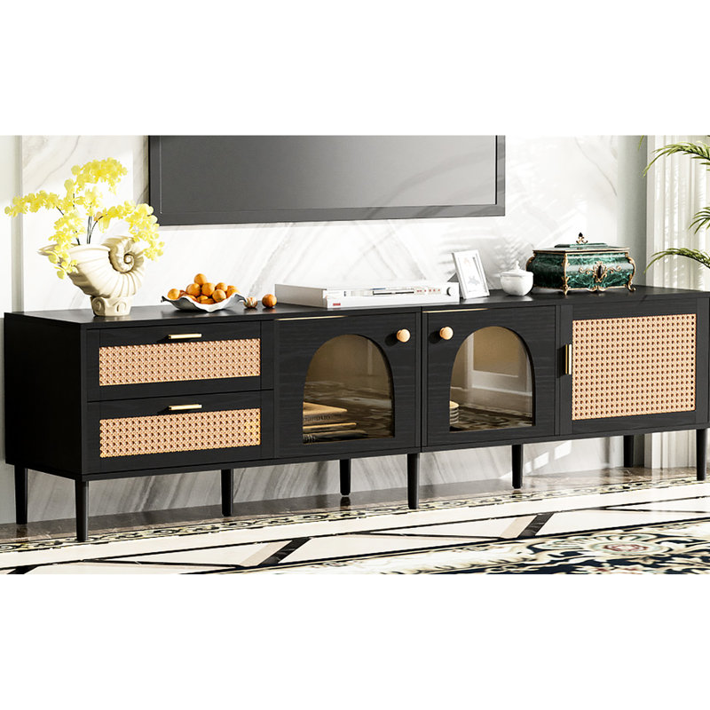 80'' Tv Entertainment Center With Design - Solid Construction Table For Tvs Ample Media Space,, Black