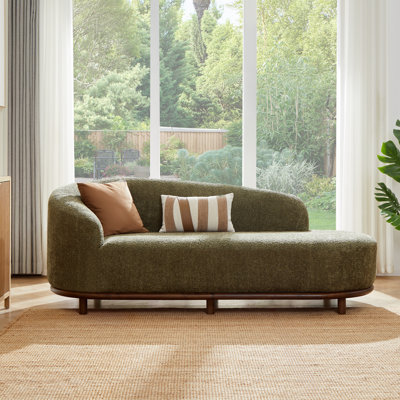 Foye Organic Modern Bouclé Chaise Lounge with Curved Backrest, Solid Wood Base, and High-Density Foam Cushion
