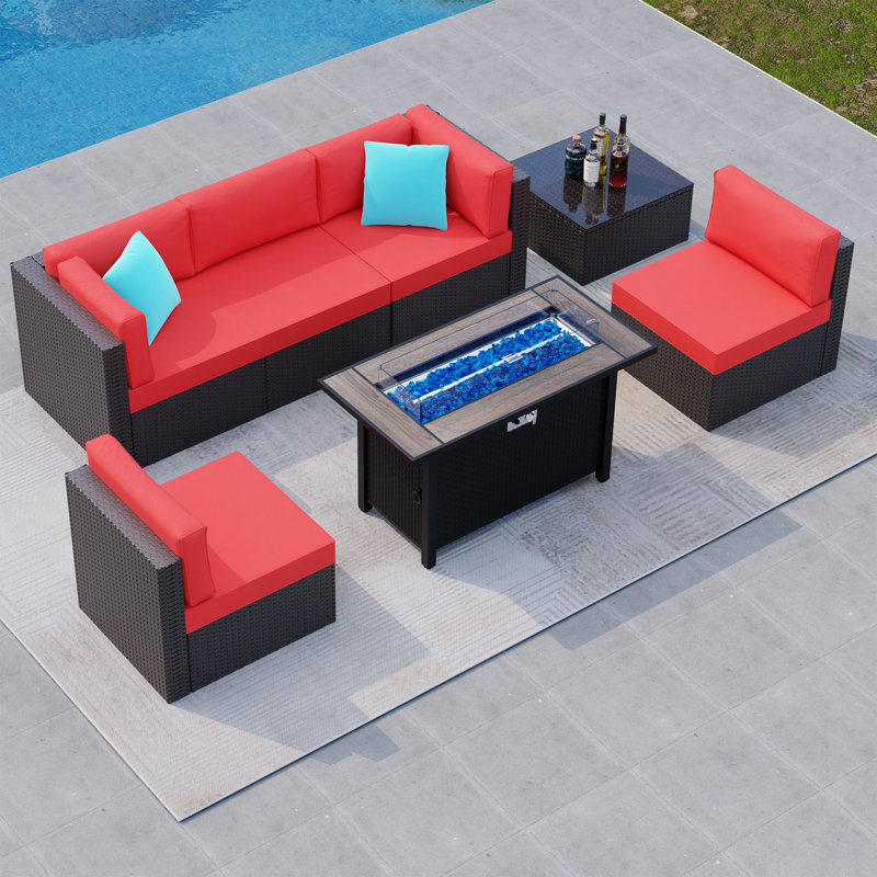 7 Piece Sectional Seating Group With Cushions, Red