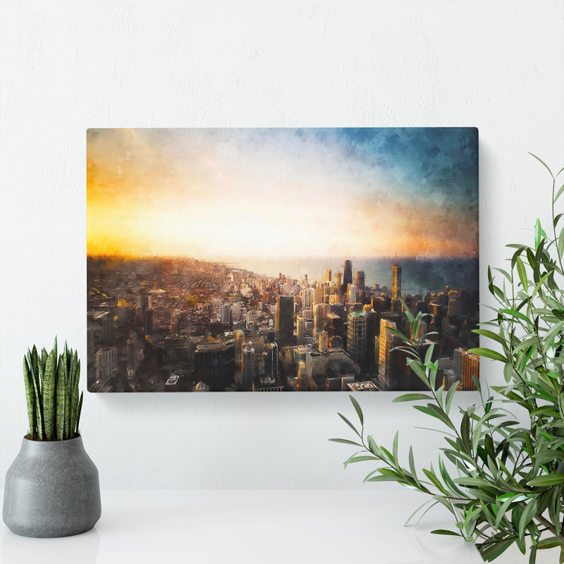 High Over The Chicago Skyline - Wrapped Canvas Print, 35cm H x 50cm W x 3cm D