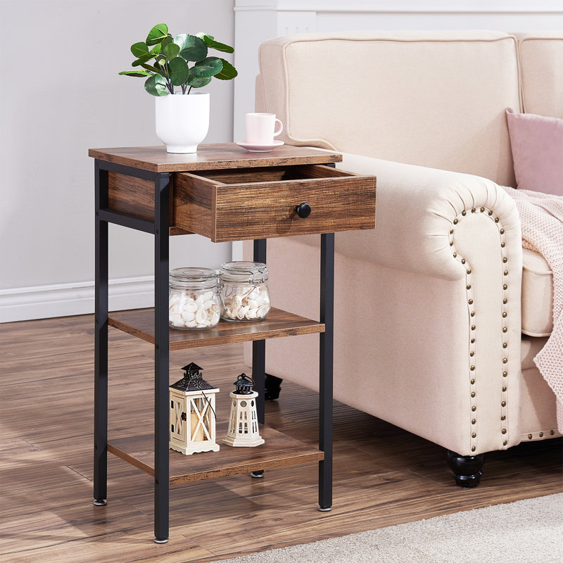 15.7'' W Metal Nightstand, Brown, Individual