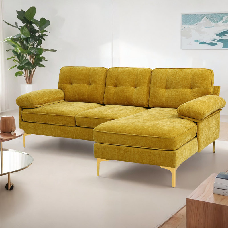 Canapé modulaire rembourré en chenille 82,7 po Rhylin, petit canapé confortable avec méridienne réversible pour espaces compacts
