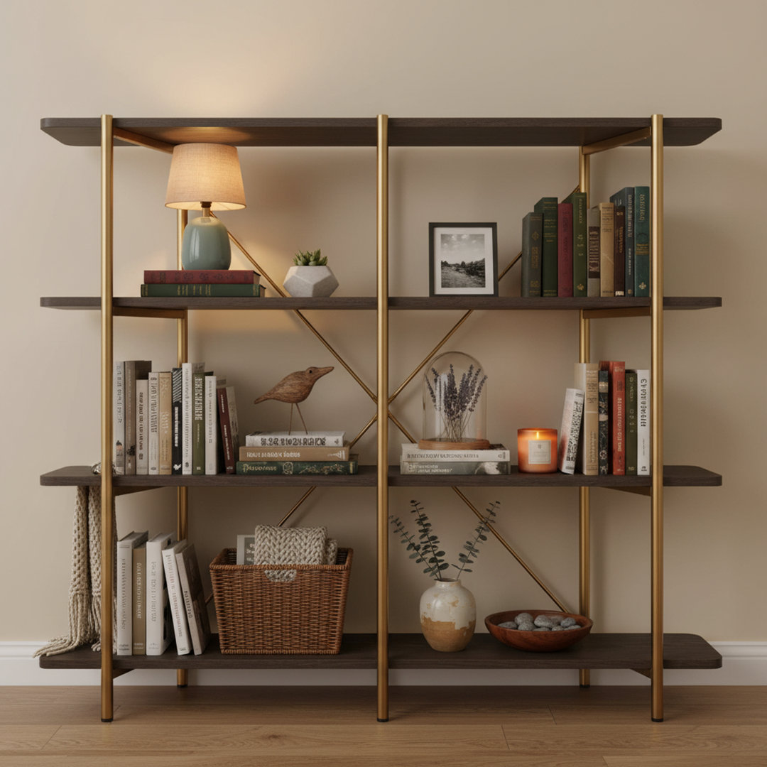 Olon 74.61'' W Stainless Steel Storage Rack Bookcase Rebrilliant