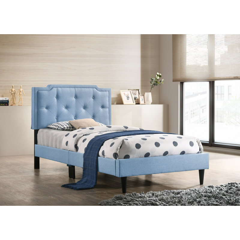 Upholstered Panel Bed, Twin, Blue