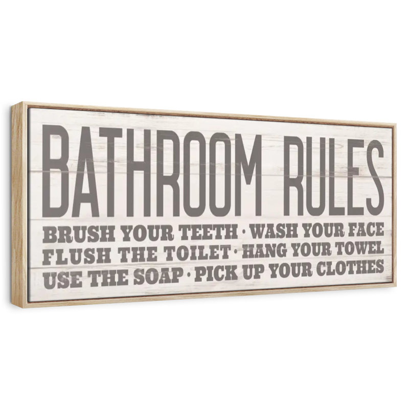 Vintage Bathroom Rules III, Floating Frame Natural Wood, 31" X 11"
