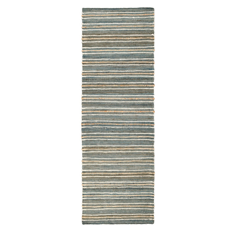 Del Striped Area Rug, Runner 2.6' x 8', Navy/Beige