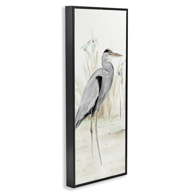Héron dans le lac, art de la giclée encadrée par Lanie Loreth, Giclée encadrée noir minuit, H 30 po x l 13 po