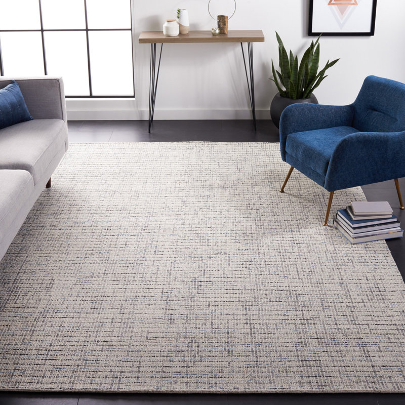Aprell Handmade Tufted Wool Gray/Light Blue Area Rug, Rectangle 9' x 12'