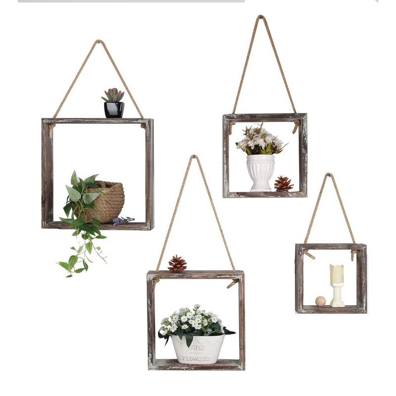 Mekela Solid Wood Floating Shelf, Rustic Brown