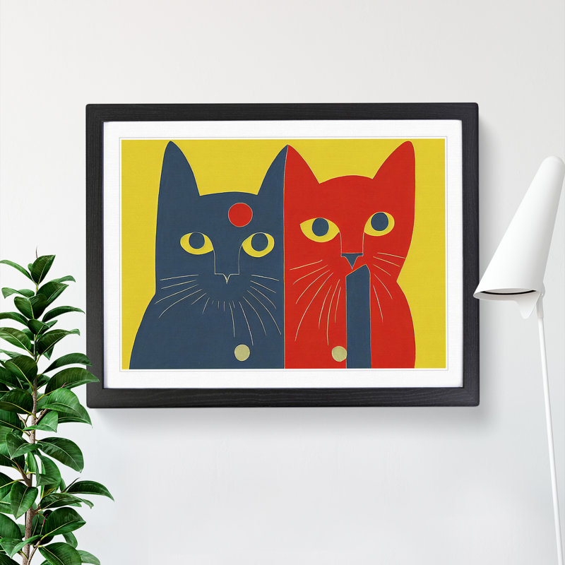 Two Abstract Cats Vol.2 - Framed Print, Black Framed, 34cm H x 46cm W x 2cm D