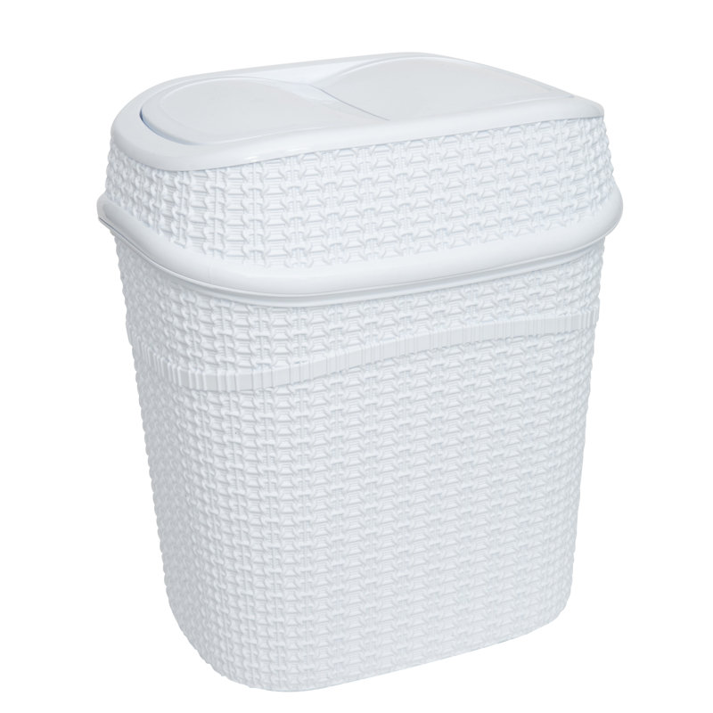 White Woven Plastic Swing Top Rubbish Bin