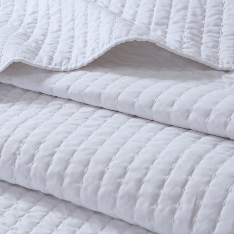 3 Piece Quilt Set White Full/Queen, Queen Coverlet / Bedspread + 2 Pillow Shams