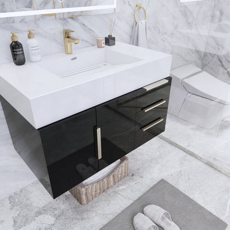 Glasgow 35.5'' Single Bathroom Vanity with Acrylic Top, High Gloss Black
