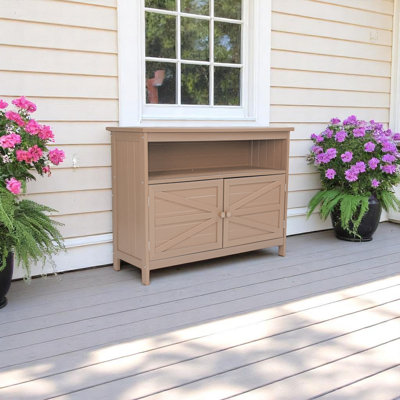 44'' Rectangular HDPE Outdoor Buffet & Console Table,With Storage And Shelves