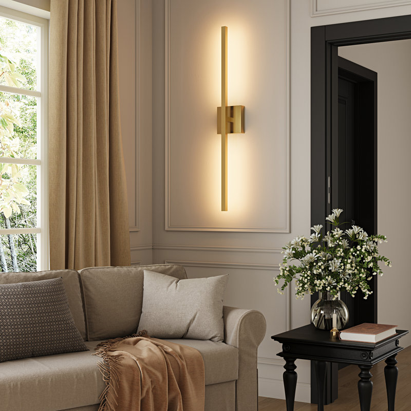 Dimmable Cordless LED Wall Sconce with Remote - Aluminum Battery Operated​, Brushed Gold, 31.49" H x 4.72" W x 4.72" D