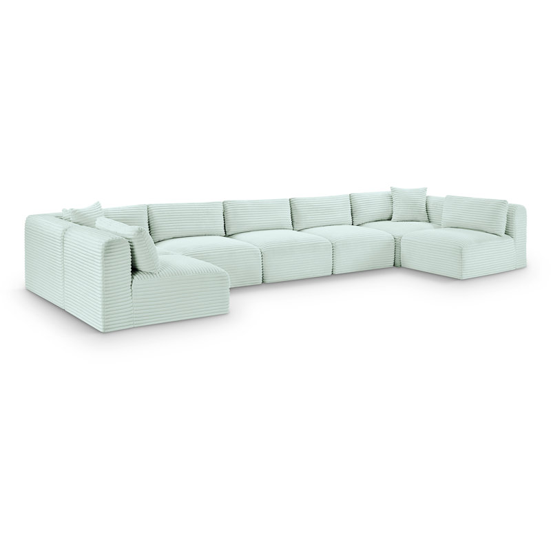 Canapé modulaire Carmean, Velours côtelé texturé velours menthe, 5 Armless, 2 Corner