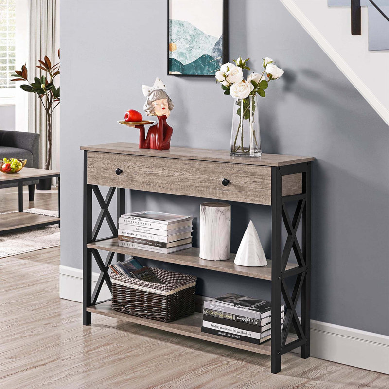 Annam Console Table, Grey, 80cm H x 100cm W x 30cm D, Black