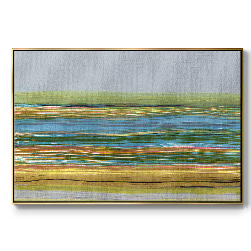 Stries parallèles II, H 27 po x l 41 po x P 2 po, Toile avec cadre flottant or, Non