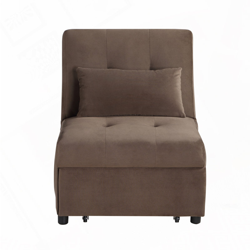 Fauteuil convertible en velours capitonné, Brun
