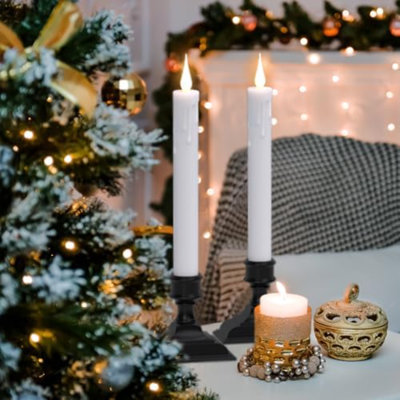 Window Candles Battery Operated With Timer, Flameless Taper Candles, Black LED Window Taper Candlesticks Remote, 4 Pack Flameless Candlesticks With Suction Cups For Halloween Christmas Décor