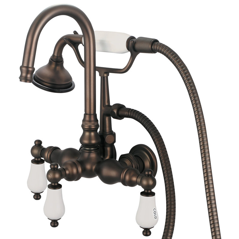 Stonington 3 Handle Wall Clawfoot Tub Faucet, Hot and Cold Labeled Porcelain Lever Handles, Oil Rubbed Bronze