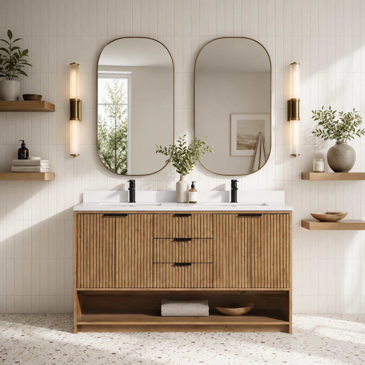 55'' Double Bathroom Vanity, Weathered Fir