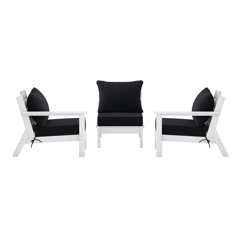 3-Piece Deep Seating Set With Cushions, White, Black