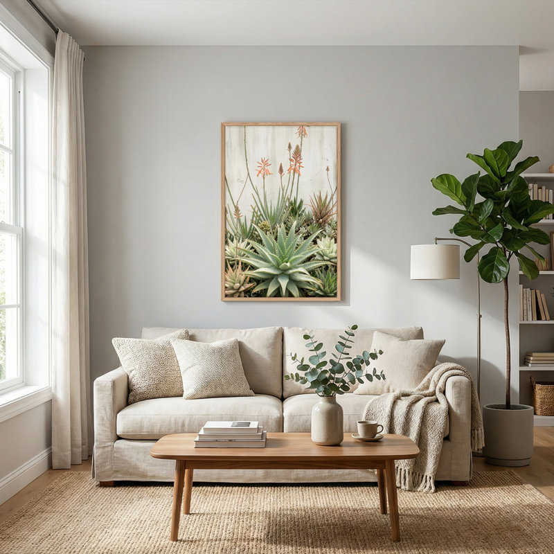 Ensemble de 1 tableau sur toile représentant un jardin de plantes succulentes, H 36 po x l 24 po, Naturel