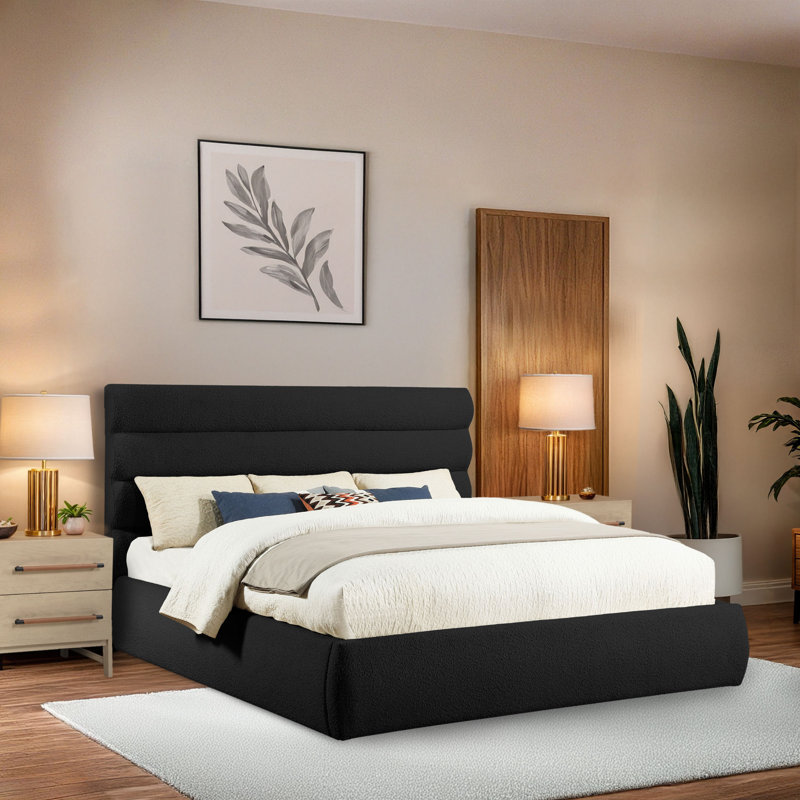 Lit en tissu Adam Boucle, Très grand, Tissu bouclé noir