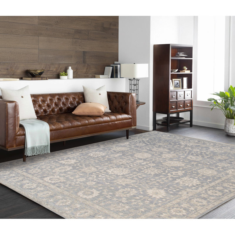 Tapis bleu en laine Oushak