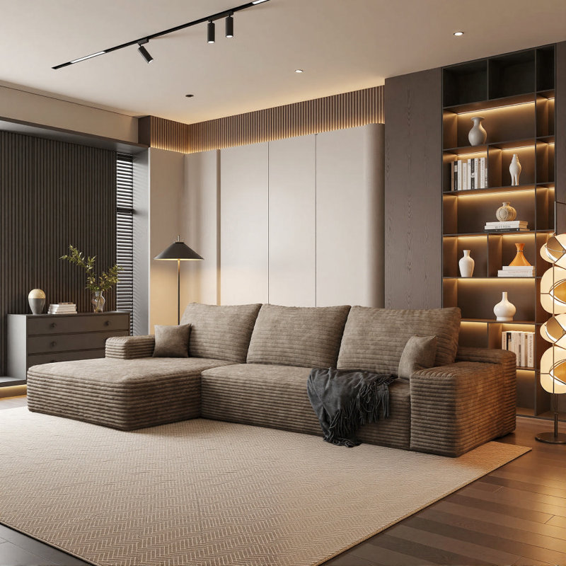 108" Modular Sectional Sofa For Living Room Modern L-Shape Cloud Couch Compression Upholstered Corduroy Fabric Deep Seat With Chaise