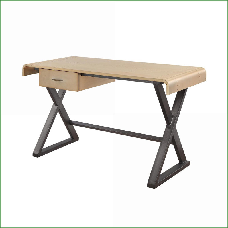 Desks, Modern Gold Aluminum Rectangular Writing Desk with 1 Drawer | Gold | Aluminum