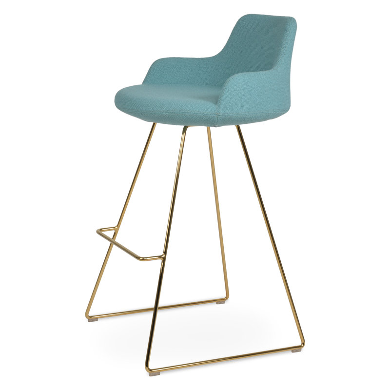 Tabouret de bar et de bar Dervish, Tabouret de bar (siège d'une hauteur de 29,5 po), Bleu vert, Or