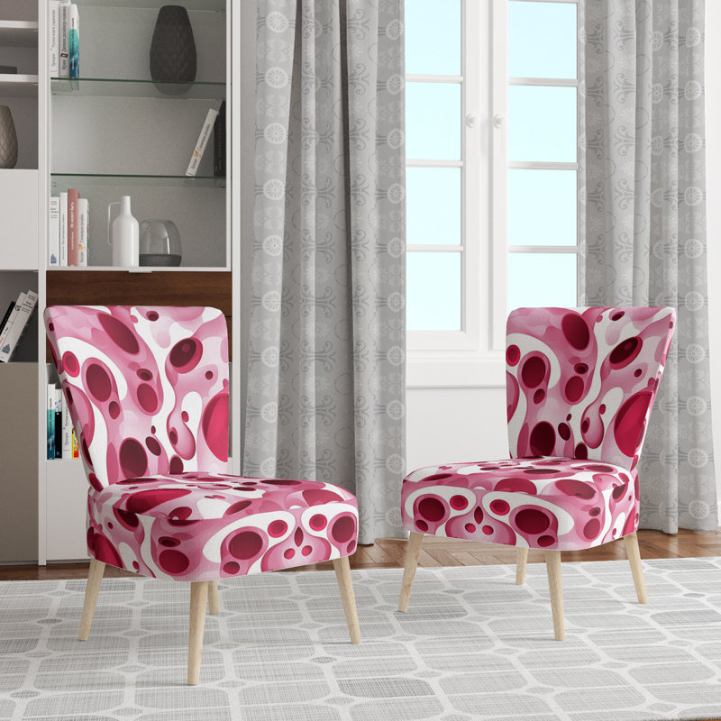 Artistic Whimsy Polka Dots Pattern - Upholstered Modern Side Chair, Polka Dots Accent Chair, Pink