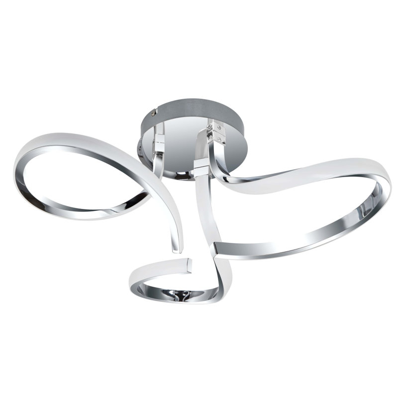 Moss 3 Light Built-in, Integrated LED, Modern Curved Ceiling Light - 52x52x22cm, 3 step dimming, 3,000K Neutral white, Chrome