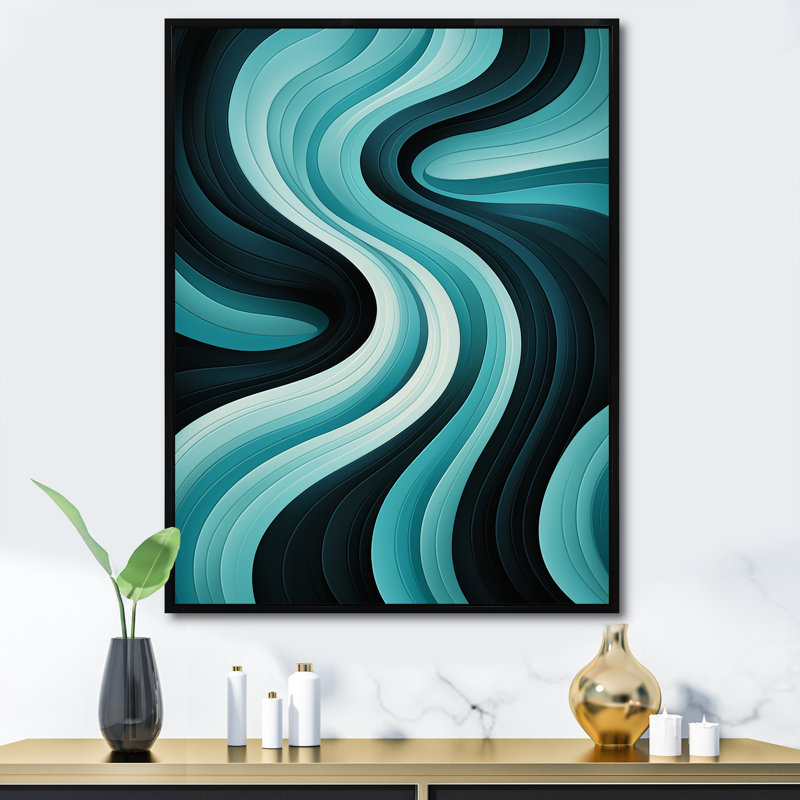«Turquoise Black Opt Art In - Op Art», art mural sur toile, H 20 po x l 12 po x P 1 po, Cadre flottant noir