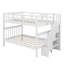 Lit superposé double au-dessus de double, structure de lit superposé en bois avec escalier, lit superposé avec rangement et garde-corps pour garçons adultes-1983639730