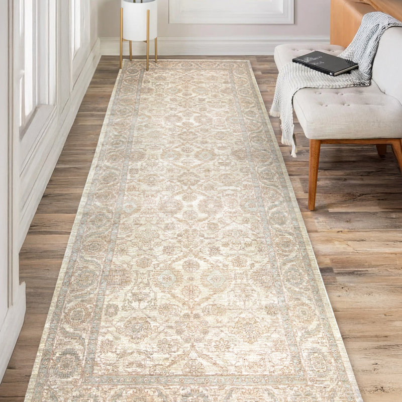 Tapis de couloir crème de haute qualité noué à la main Sultanabad