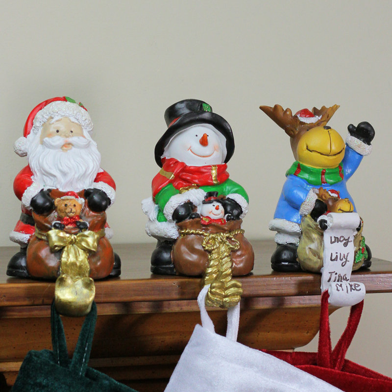 Set of 3 Santa Snowman and Reindeer Christmas Stocking Holders 5.25"