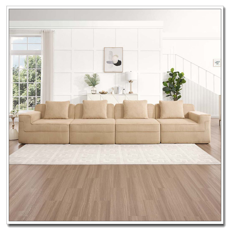 Canapé modulaire sans siège à 4 places, canapé modulaire Cloud avec assise profonde, canapé modulaire moderne à 4 places avec coussins décoratifs Tissu en velours côtelé