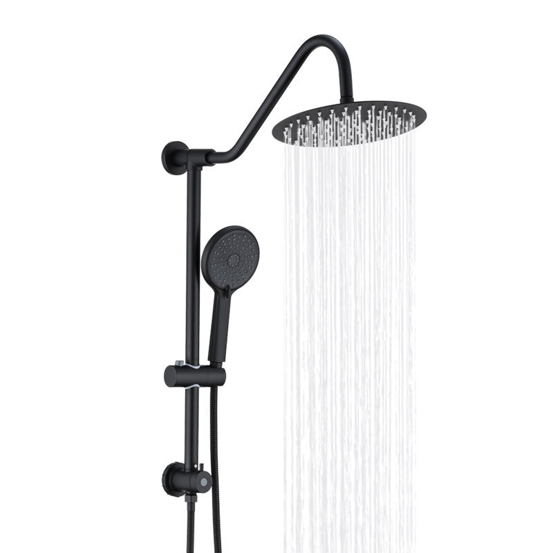 Douche en métal noir mat avec douche à pluie réglable de 10 po et hauteur réglable - Hauteur réglable