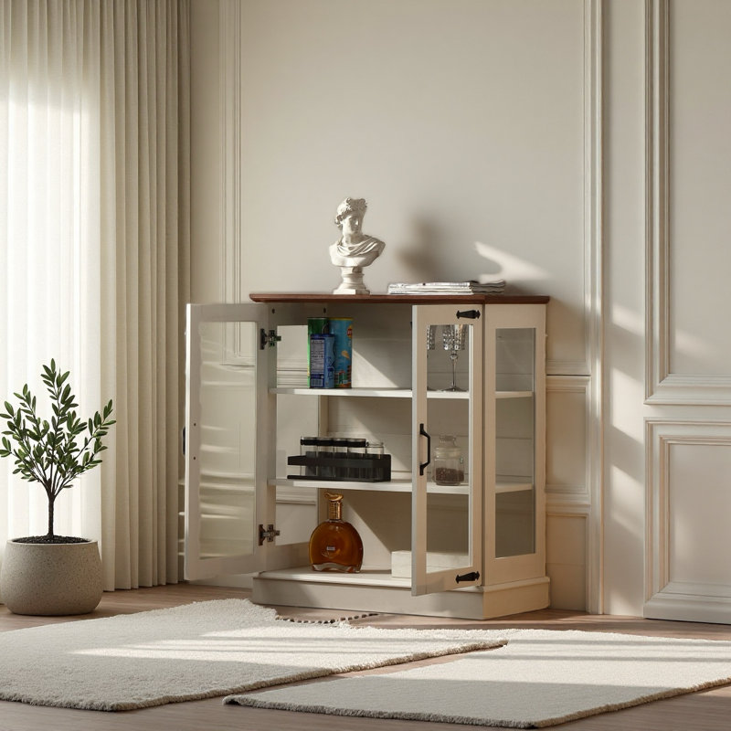31.5'' Buffet Cabinet with Glass Doors for Nice Display, Small Coffee Bar Cabinet , Modern Sideboard Buffet for Kitche.