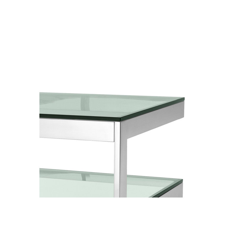 Gamma Glass Top End Table, Polished Stainless Steel