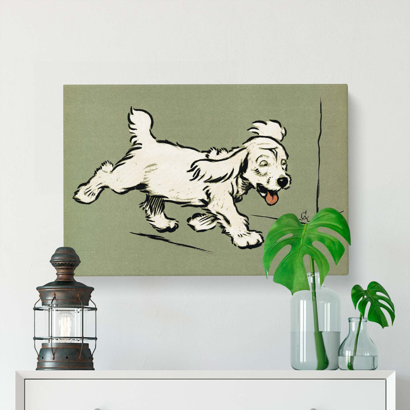 The White Puppy by Cecil Aldin - Wrapped Canvas Painting, 50cm H x 76cm W x 3cm D