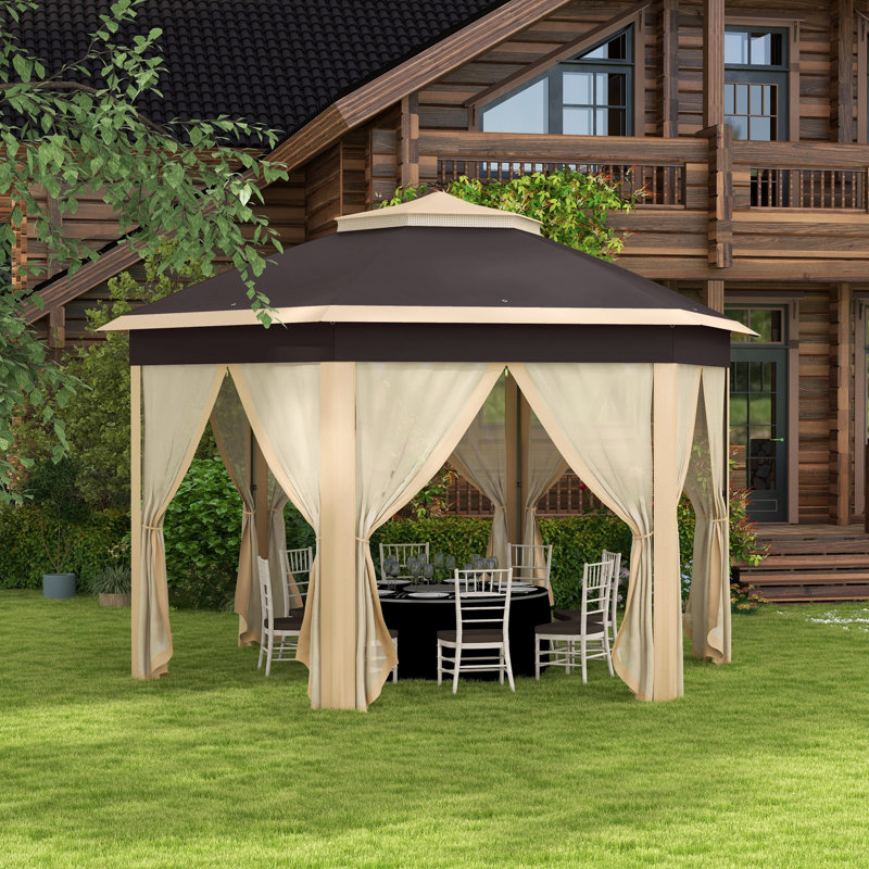 Pop Up Gazebo, Hexagonal Canopy Shelter With 6 Zippered Mesh Netting, Event Tent With Strong Steel Frame For Patio, Backyard, Garden, Wedding, Party