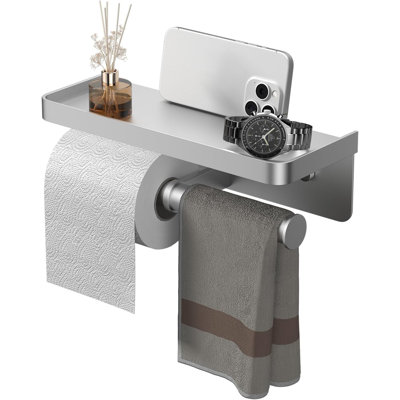 Double porte-papier hygiénique avec tablette (argent)