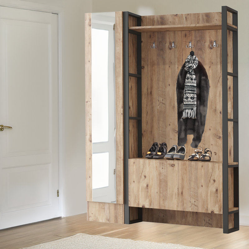 Arbre d'entrée de 49,4 po de largeur avec armoires de rangement pour chaussures et 8 crochets