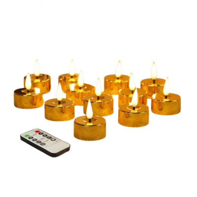 12pcs Flameless Led Tealight Candles With Remote - Gold